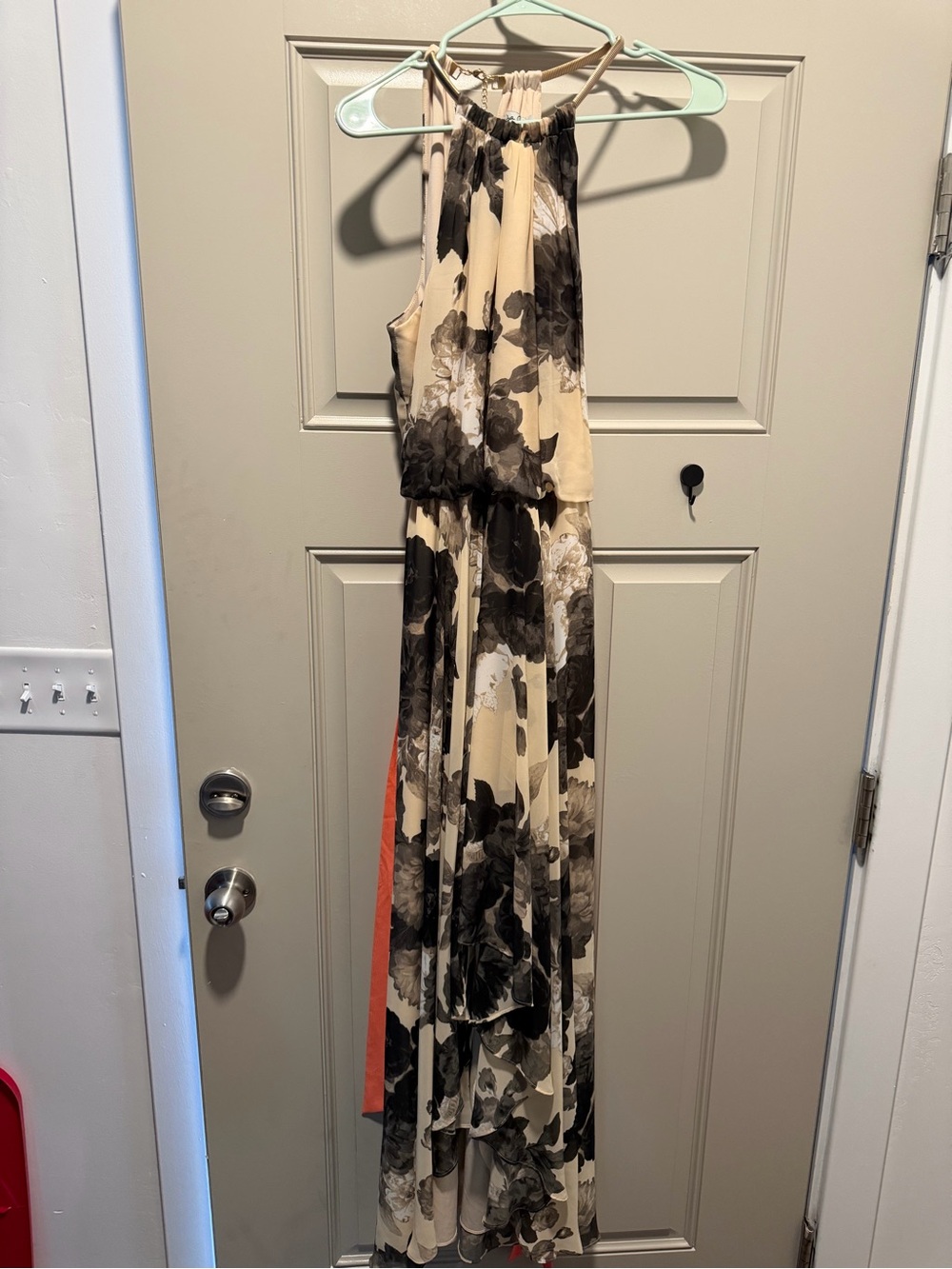 Halter Floral Maxi Dress in Beige and Black